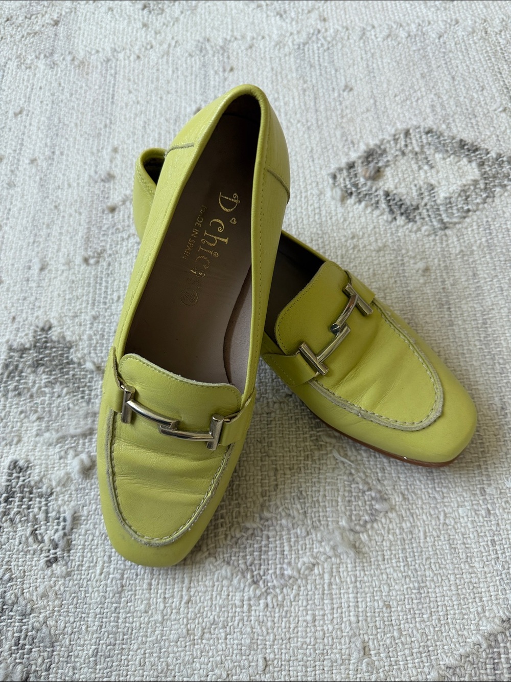 Lime Green Leather Bit Loafers